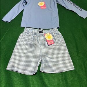 NWT Ruffle Butts Blue Checkered Swim Set